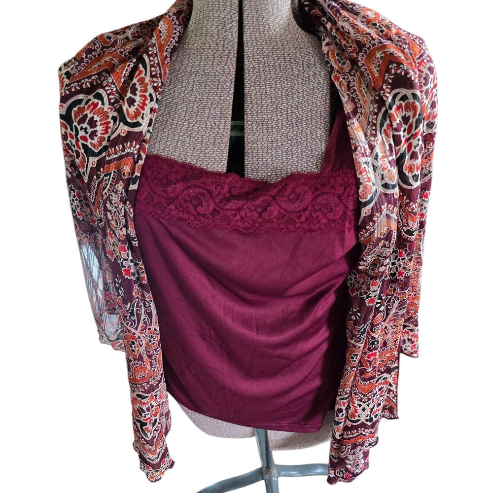 Sara Michelle Burgundy Lace Top with Paisley Shawl